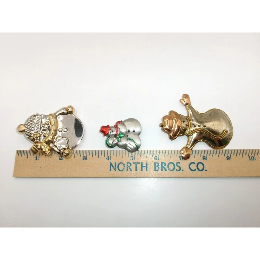 Lot of 3 Vintage Christmas Snowman Pins Brooches Pendants Mixed Metals 1 Signed